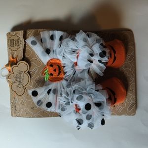Baby Essentials Halloween Head Band and Socks Pumpkin White with black pokeadots